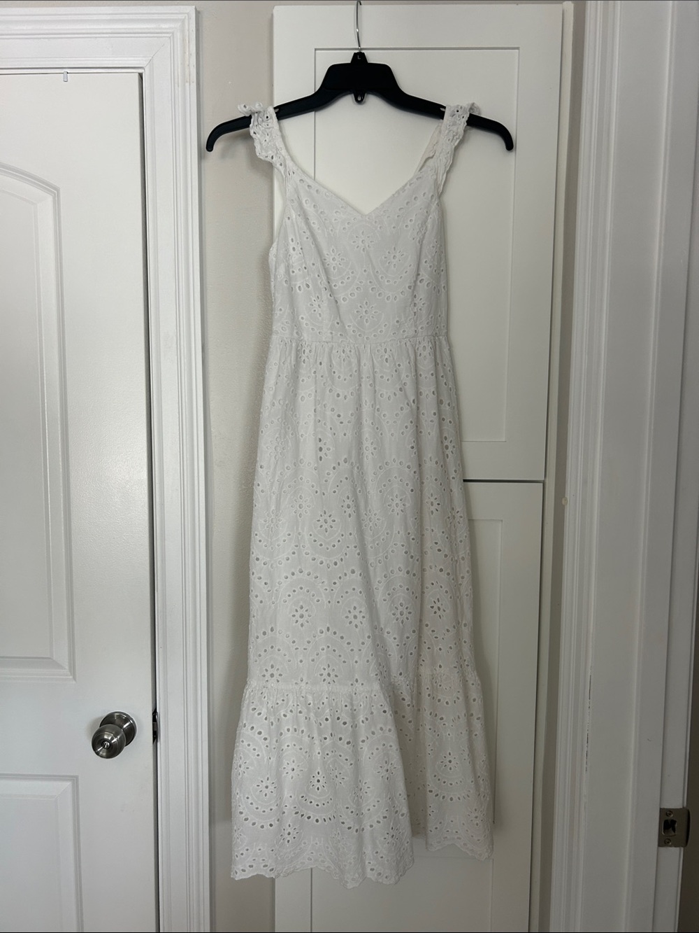 Sincerely Jules White Eyelet Maxi Dress with V-Neck and Ruffled Straps